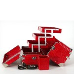 3단 大 악어무늬 레드 메이크업박스-DFF303-C RED